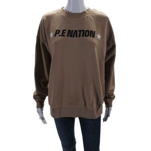 P.E. Nation x H&M Womens Cotton Star Print Crewneck Sweatshirt Sand Brown Size M